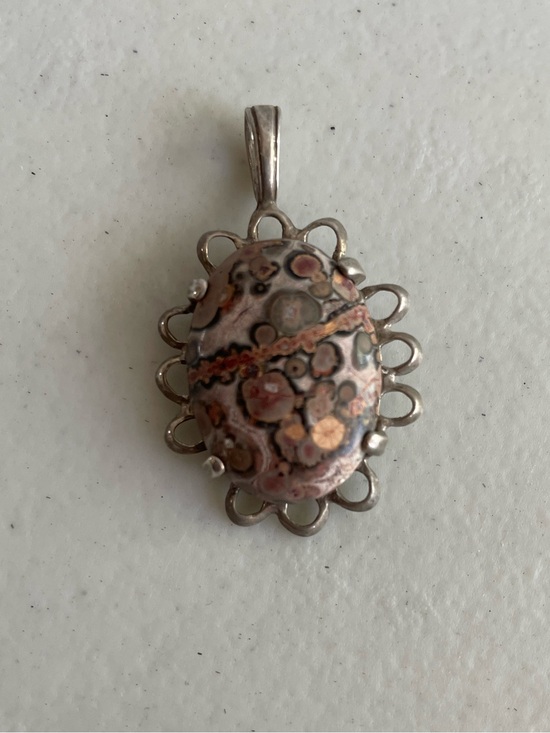 Jewelry - Leopard Skin Jasper Stone Pendant with Sterling Silver Setting, Signed NWOT